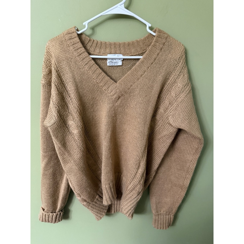Christian Dior Vintage Mohair Blend Cable Knit V-Neck Sweater Camel Tan M